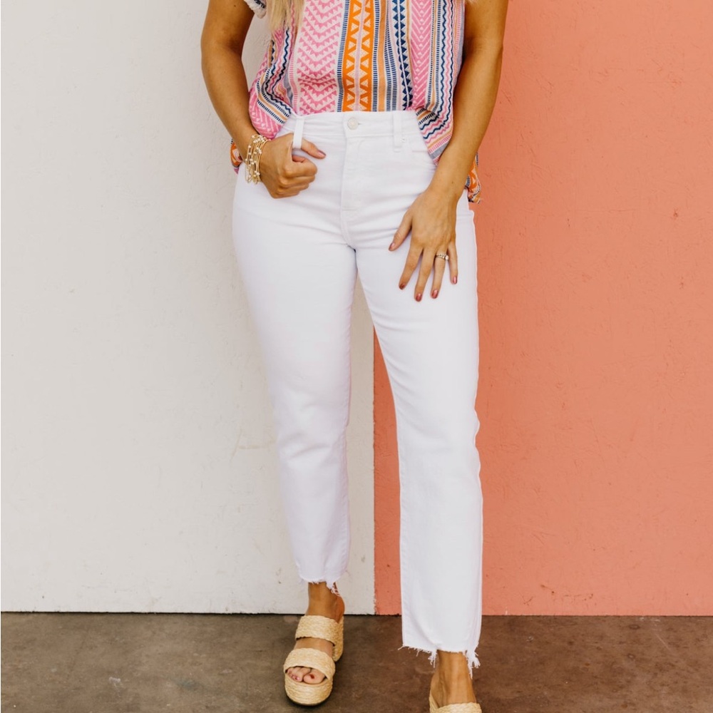 Kan Can High-Rise Straight Fit White Jeans